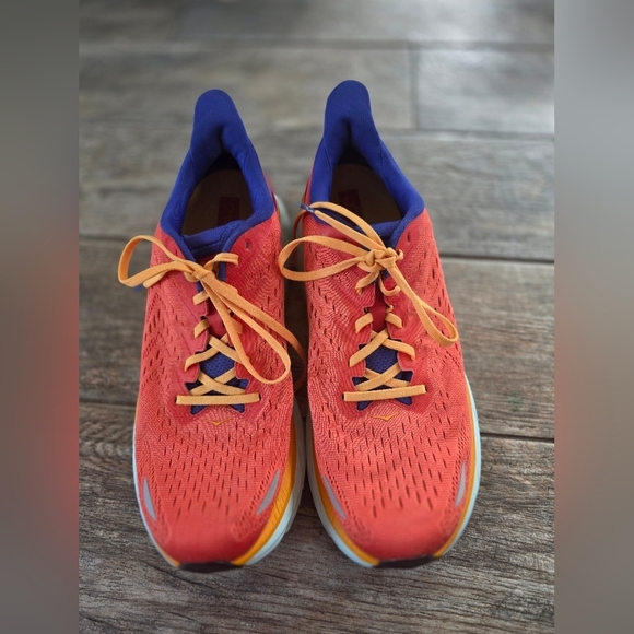 Hoka Clifton 8 Orange Blue Running Shoes Mens Sz 12